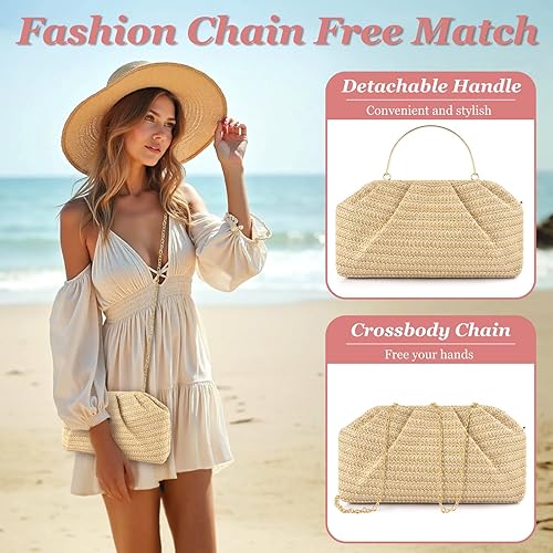 Pochette da donna elegante, borsa da sera plissettata, borsa a tracolla, borsa a busta con 2 catene staccabili