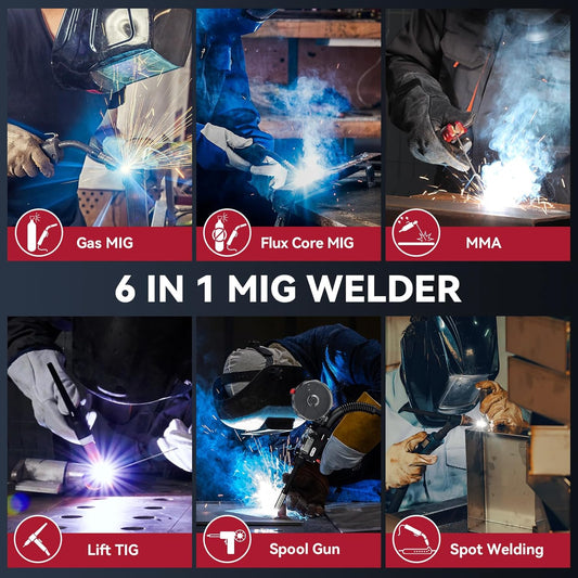 【Double discount】 165A MIG Welder 110V/220V [Large LED Display] 4 in 1 Gasless/Gas MIG/Lift TIG/Stick Welding Machine Multiprocess Welder Machine, IGBT Inverter Welder with Synergy, 2T/4T