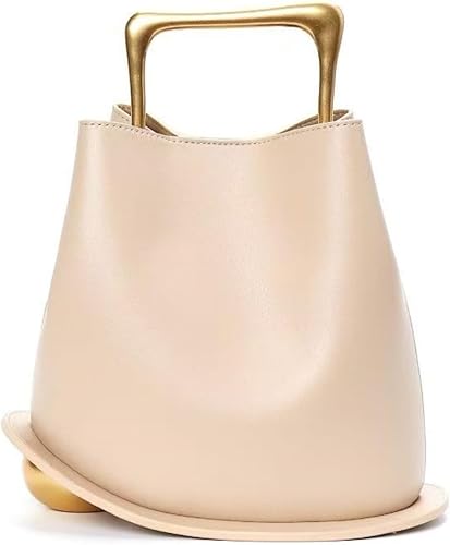 Borsa a secchiello da donna in similpelle, a tracolla con manico in metallo dorato, ideale per il tragitto casa-lavoro e le feste.