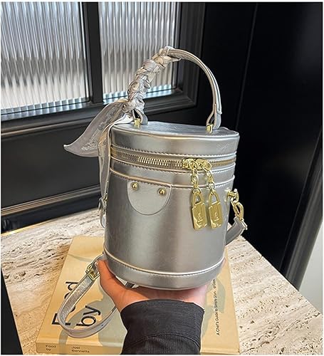 Mini borse a secchiello a tracolla da donna in pelle vegana, piccola borsa a tracolla rotonda con manico rotondo