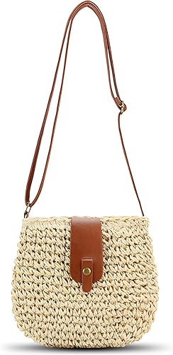 Piccola borsa a tracolla in paglia da donna, stile boho, intrecciata a mano, ideale per l'estate, la spiaggia, la spiaggia, le vacanze.