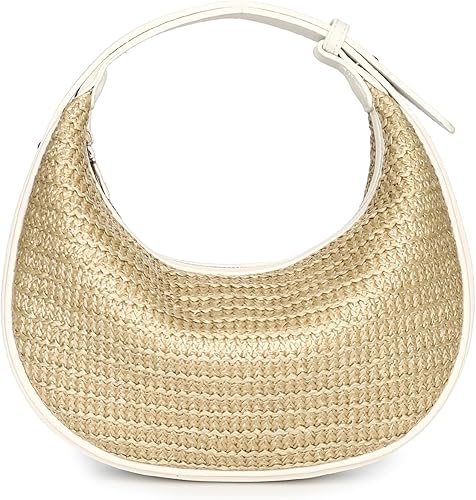 Borsa a tracolla in paglia da donna, borsa a mano intrecciata da spiaggia, borsa estiva chic a mezzaluna con tracolla regolabile