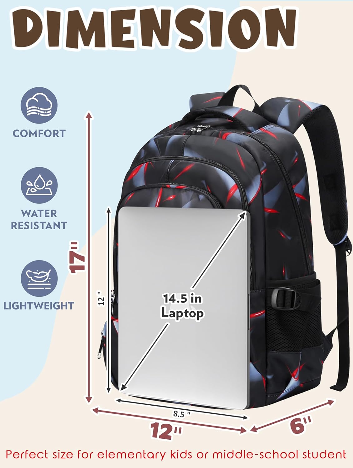 Zaino per bambini, ideale per la scuola elementare e primaria, zaino nero per bambini, borsa per libri, regalo per il ritorno a scuola.