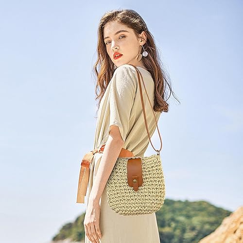 Piccola borsa a tracolla in paglia da donna, stile boho, intrecciata a mano, ideale per l'estate, la spiaggia, la spiaggia, le vacanze.