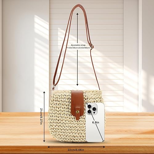 Piccola borsa a tracolla in paglia da donna, stile boho, intrecciata a mano, ideale per l'estate, la spiaggia, la spiaggia, le vacanze.