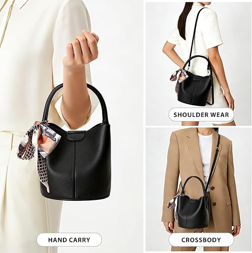 Borse a secchiello da donna, mini borsa a tracolla con spallacci rimovibili, borse in pelle vegana