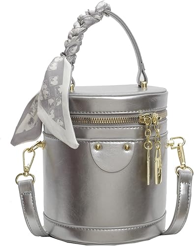 Mini borse a secchiello a tracolla da donna in pelle vegana, piccola borsa a tracolla rotonda con manico rotondo