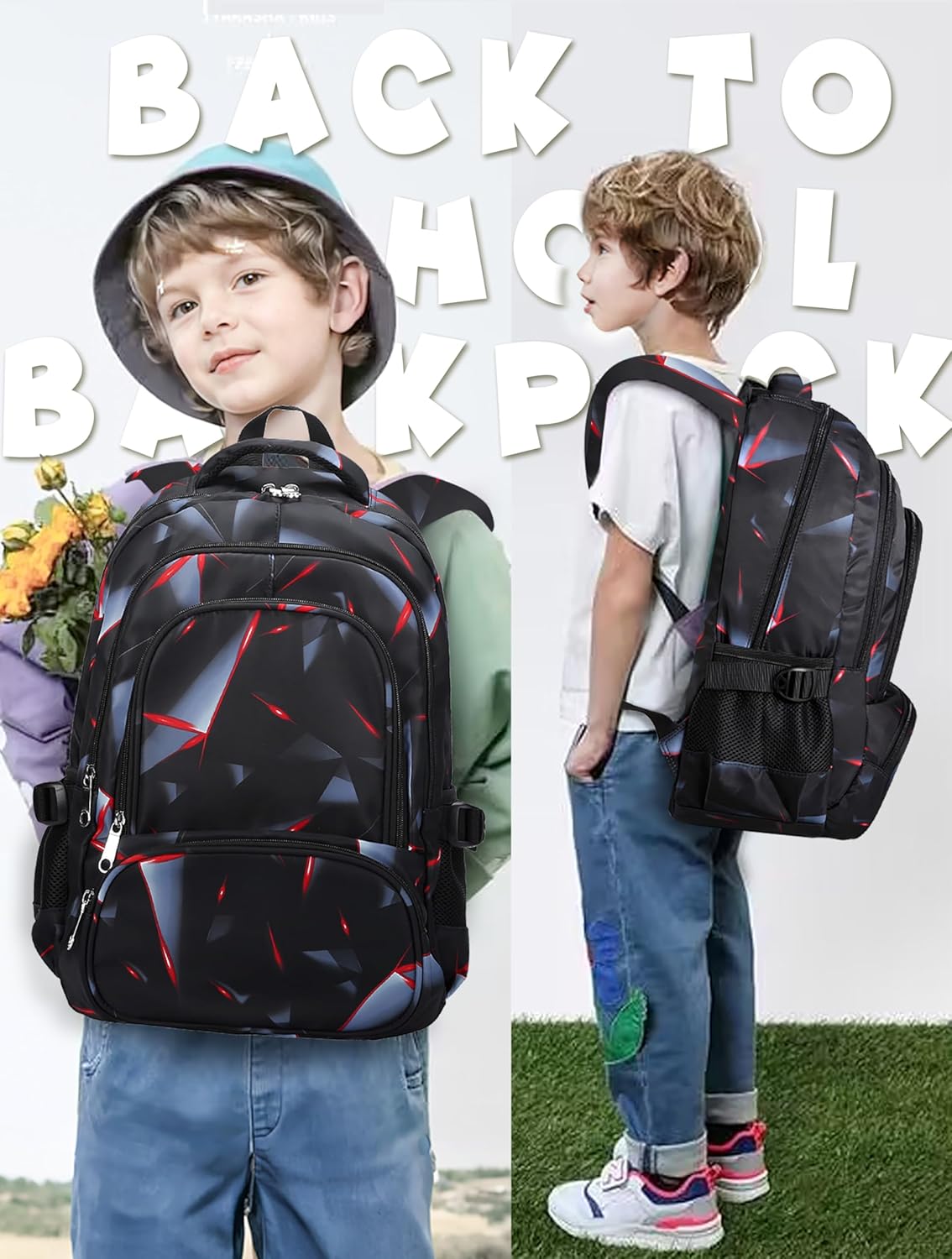 Zaino per bambini, ideale per la scuola elementare e primaria, zaino nero per bambini, borsa per libri, regalo per il ritorno a scuola.
