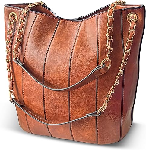 Borse in pelle da donna, borse in ecopelle da donna, borse a secchiello, borse con manico superiore | Resistenti all'acqua, tracolle a catena, borse a tracolla
