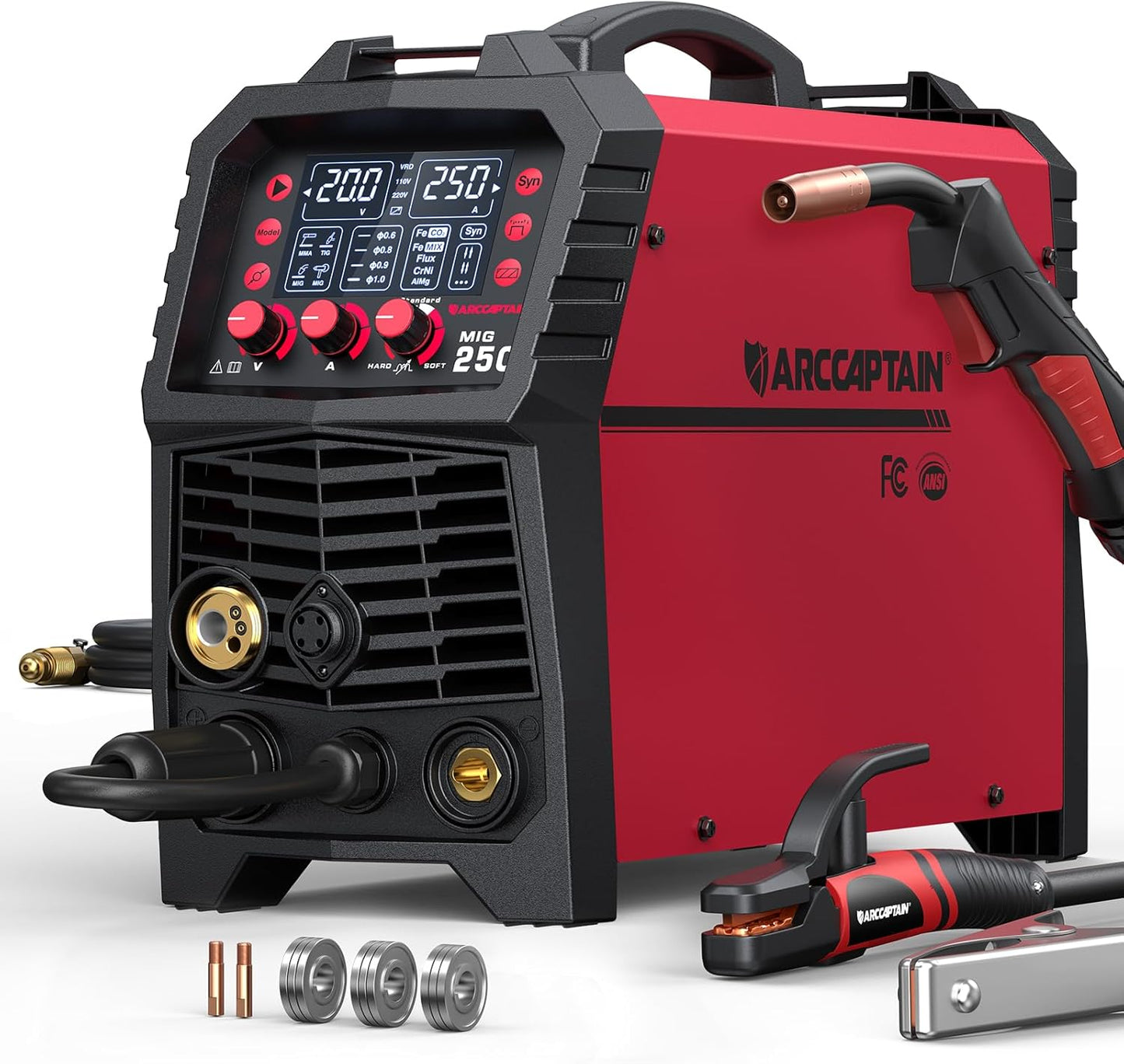 【Double discount】 165A MIG Welder 110V/220V [Large LED Display] 4 in 1 Gasless/Gas MIG/Lift TIG/Stick Welding Machine Multiprocess Welder Machine, IGBT Inverter Welder with Synergy, 2T/4T